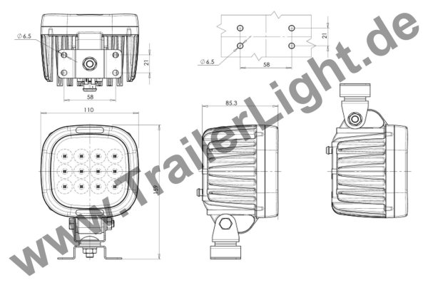 LED Arbeitsscheinwerfer mit Montagefuß E20 12V 24V 60Watt 7000lm +Kab,  129,90 €